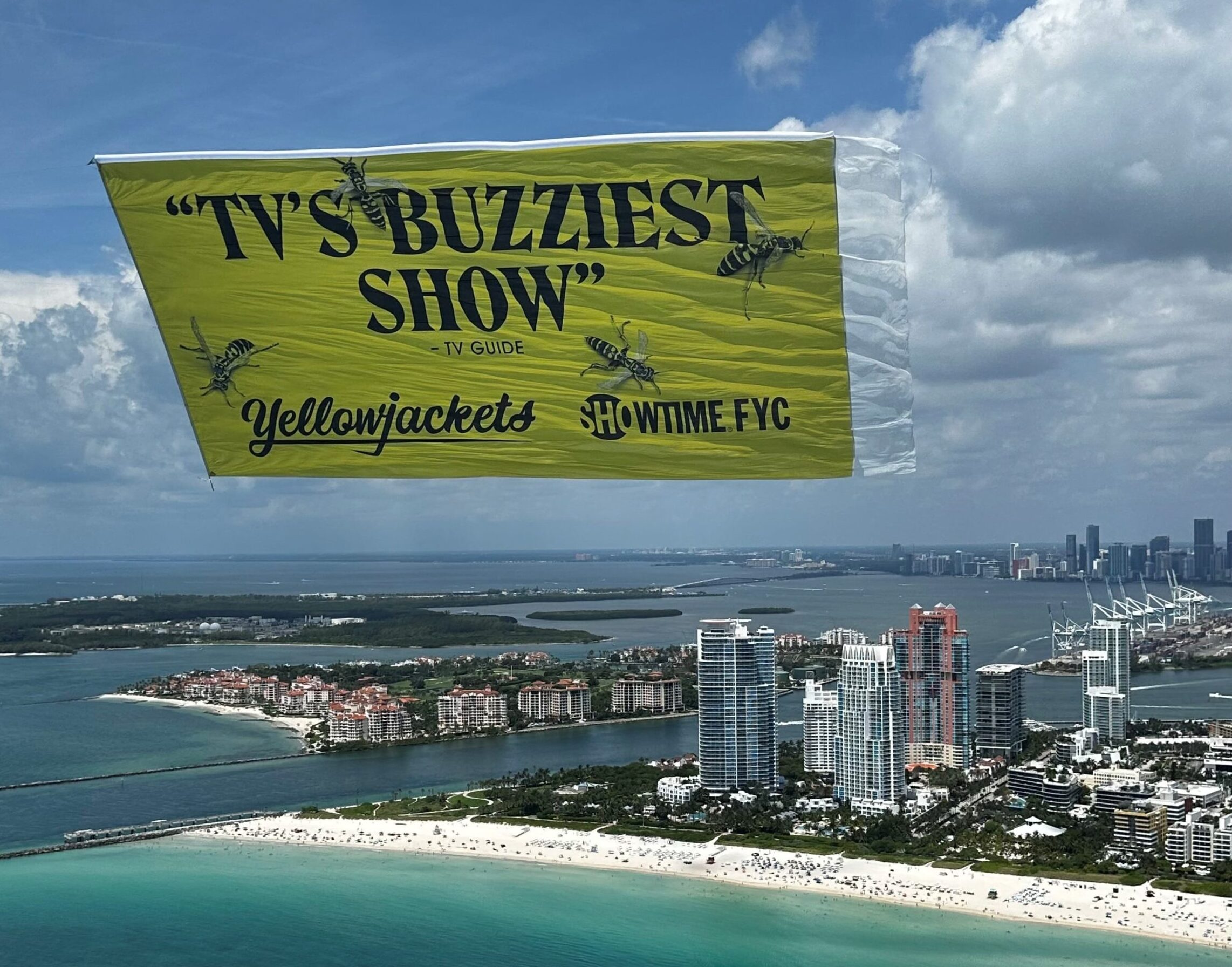Colorful aerial billboard displaying aerial advertising for Showtime's Yellowjackets.